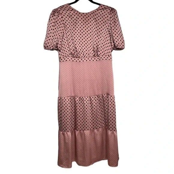 Ted Baker London Nilia dress polka dot tiered midi blush pink black puff sleeve - Picture 5 of 9